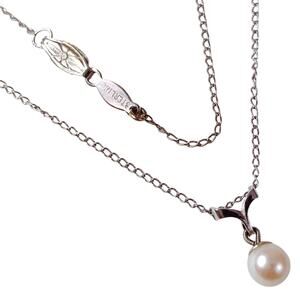 Vintage Signed Marvel Sterling Silver Pearl Pendant Necklace Mid Century 40s–50s